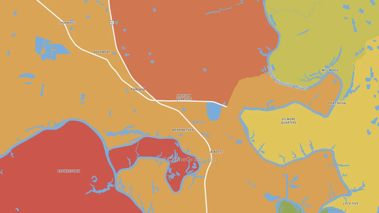 Forkland, AL Map of Drug-Related Crime Rates