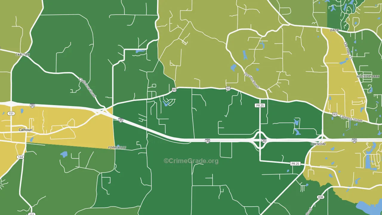 Forksville, LA Map of Drug-Related Crime Rates
