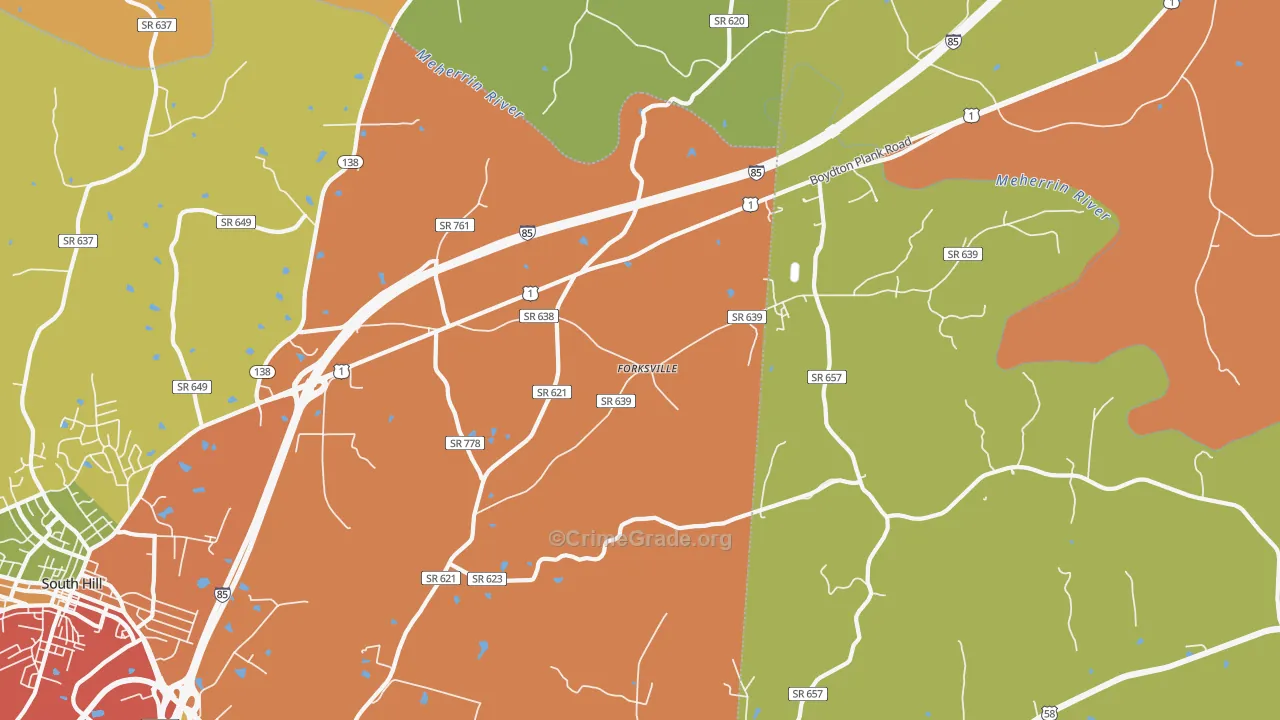 Forksville, VA Map of Drug-Related Crime Rates