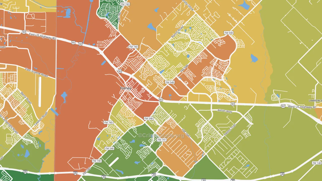 Forney, TX Map of Drug-Related Crime Rates
