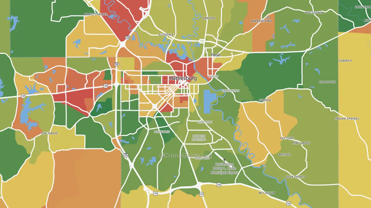 Forrest County, MS Map of Drug-Related Crime Rates