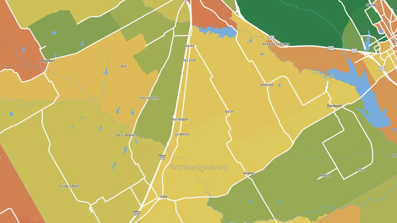 Forreston, TX Map of Drug-Related Crime Rates