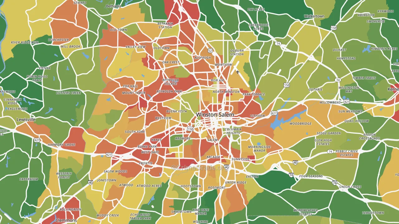 Forsyth County, NC Map of Drug-Related Crime Rates