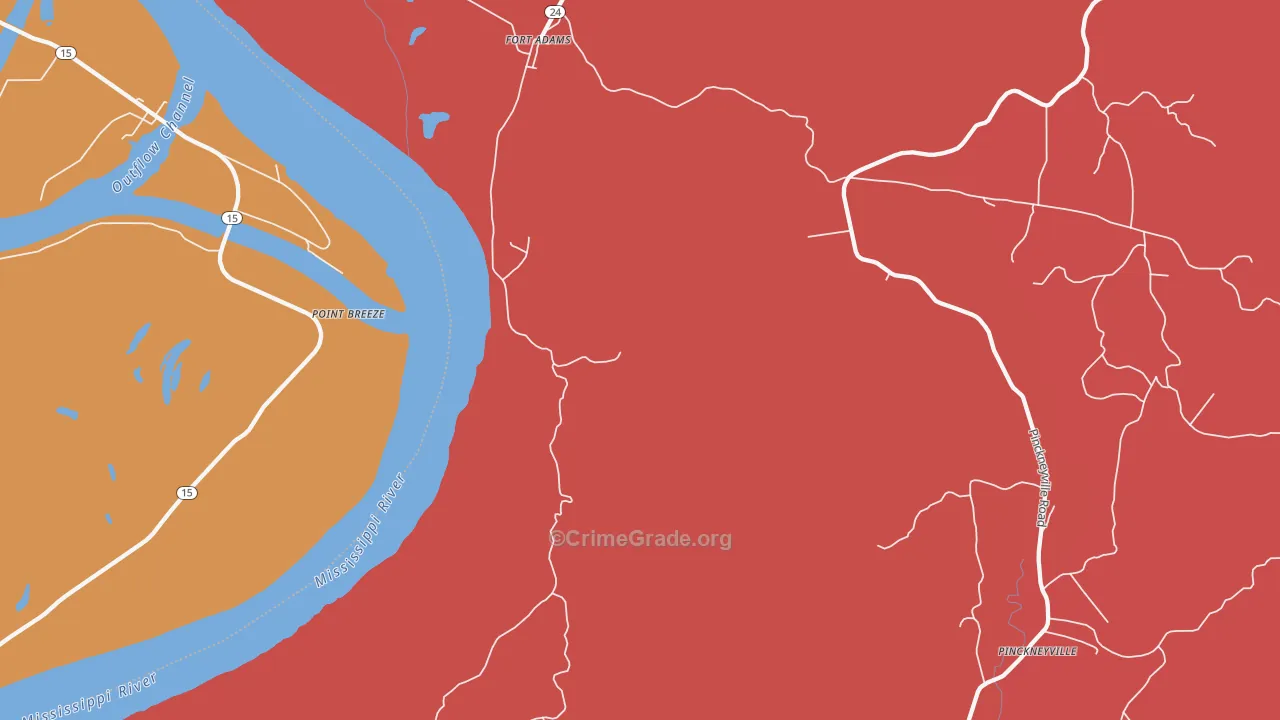 Fort Adams, MS Map of Drug-Related Crime Rates