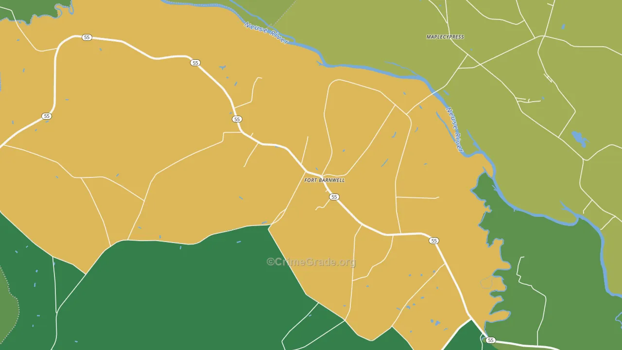 Fort Barnwell, NC Map of Drug-Related Crime Rates