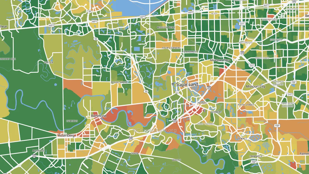 Fort Bend County, TX Map of Drug-Related Crime Rates