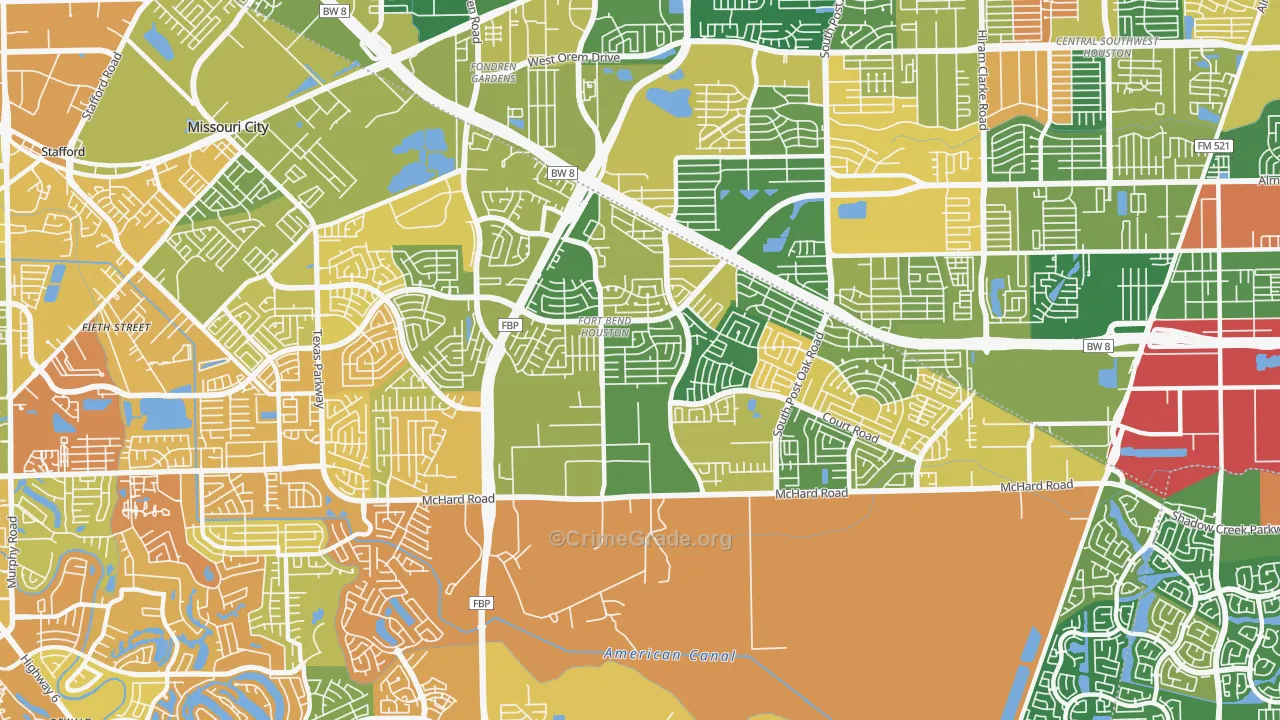 Fort Bend Houston, Missouri City, TX Map of Drug-Related Crime Rates