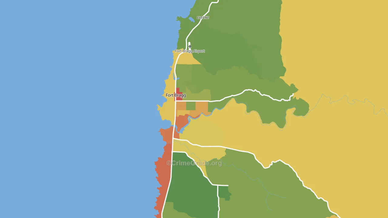 Fort Bragg, CA Map of Drug-Related Crime Rates
