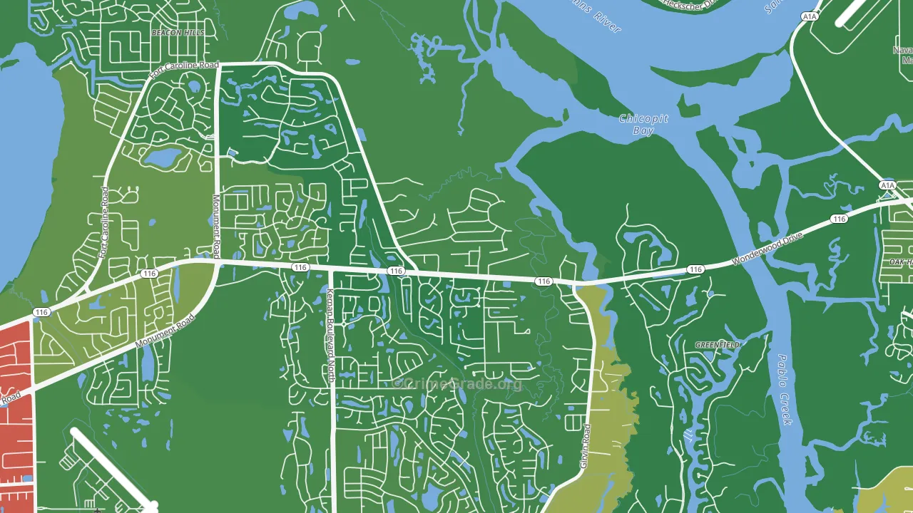 Fort Caroline Shores, Jacksonville, FL Map of Drug-Related Crime Rates