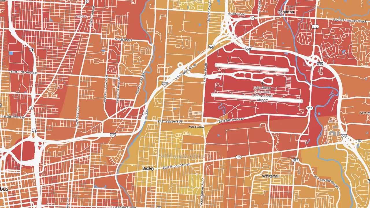 Fort Columbus Airport, Columbus, OH Map of Drug-Related Crime Rates