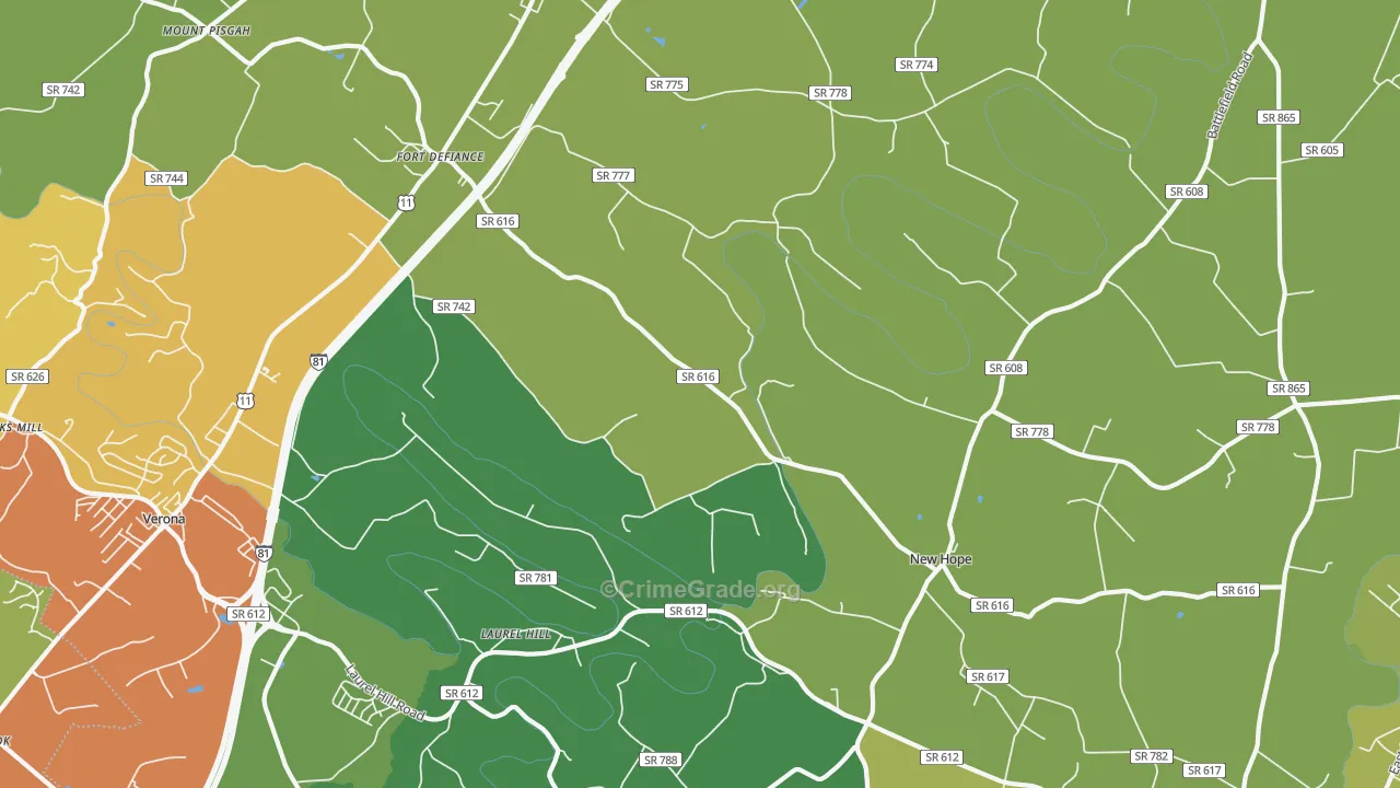Fort Defiance, VA Map of Drug-Related Crime Rates