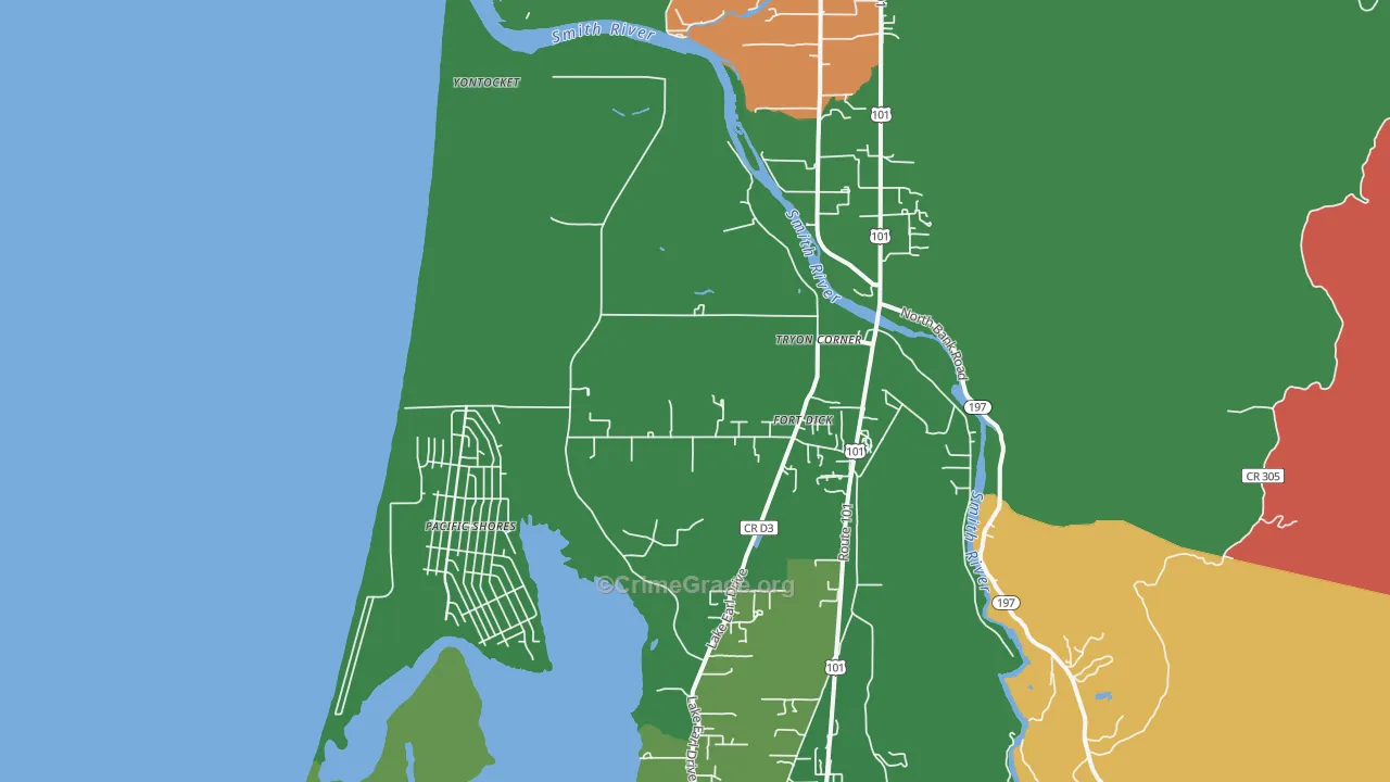 Fort Dick, CA Map of Drug-Related Crime Rates