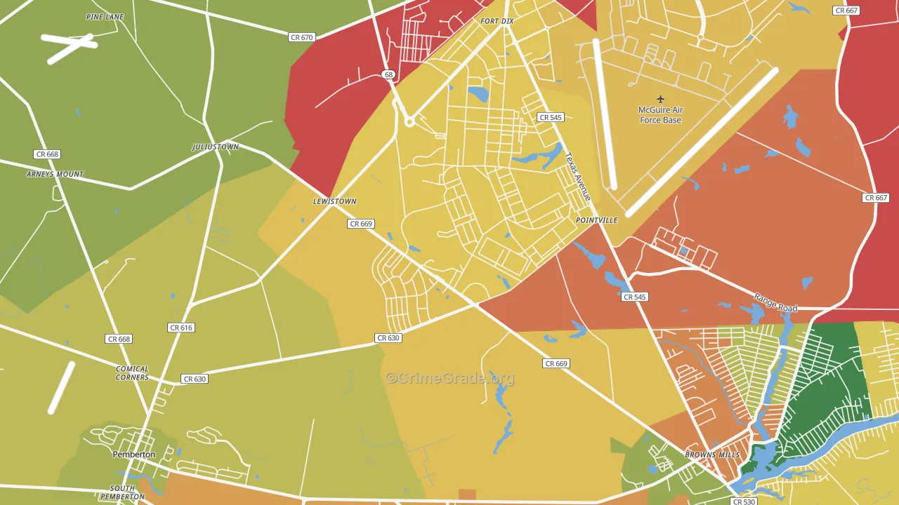 Fort Dix, NJ Map of Drug-Related Crime Rates