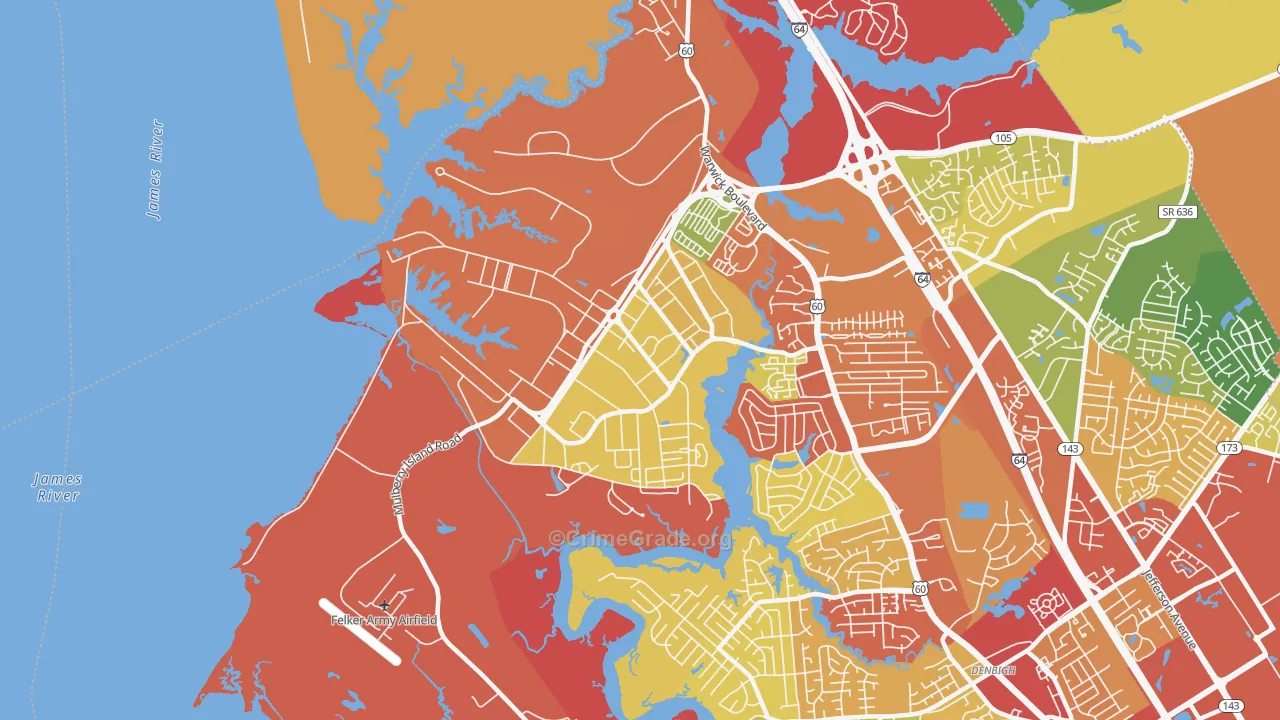 Fort Eustis, VA Map of Drug-Related Crime Rates