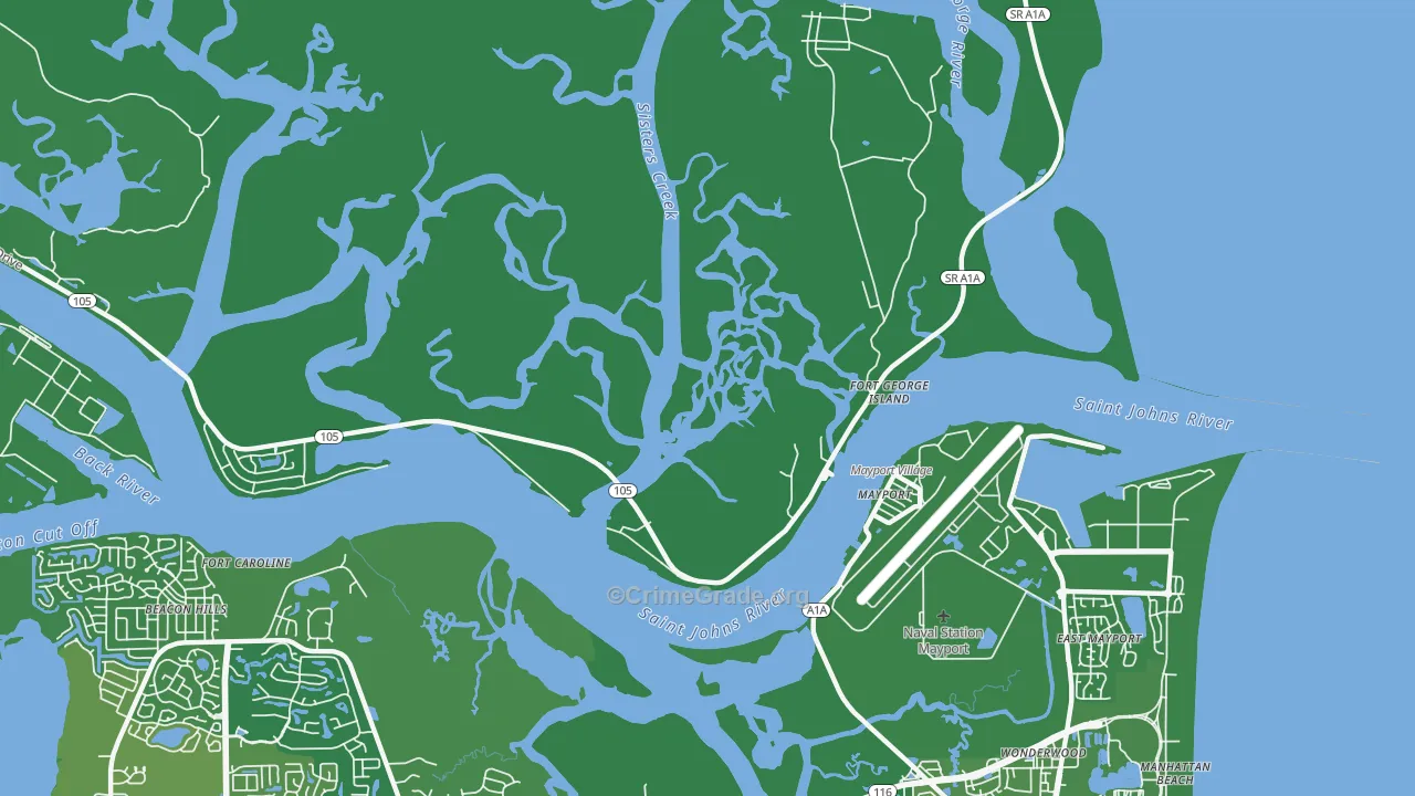 Fort George Island, FL Map of Drug-Related Crime Rates