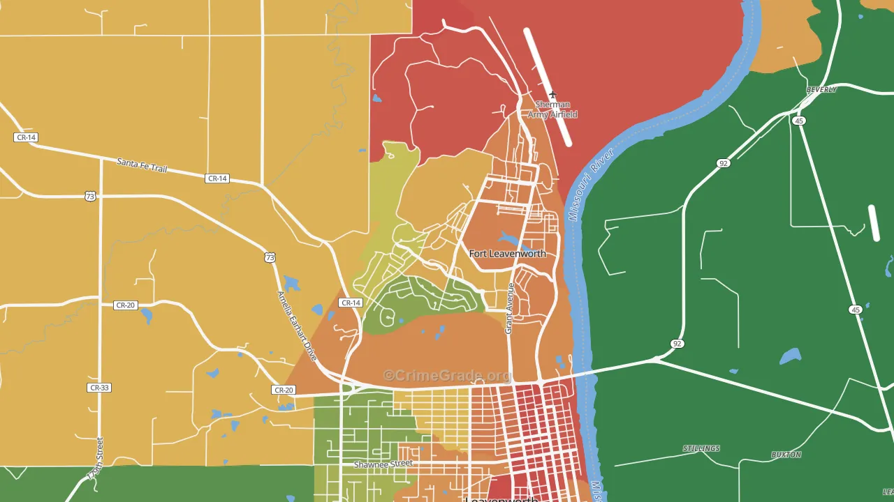 Fort Leavenworth, KS Map of Drug-Related Crime Rates