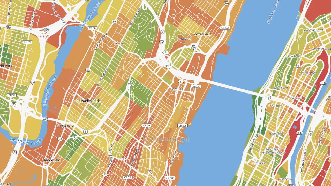 Fort Lee, NJ Map of Drug-Related Crime Rates