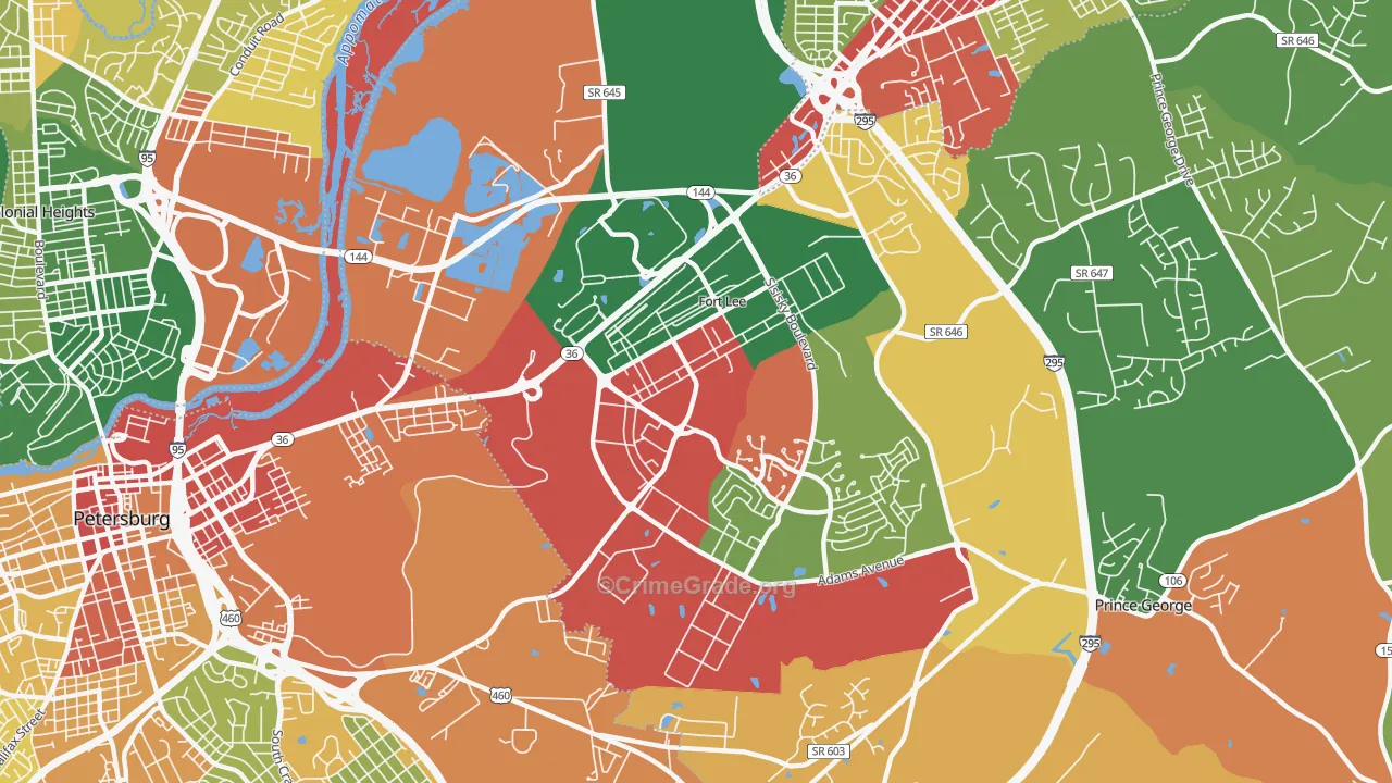 Fort Lee, VA Map of Drug-Related Crime Rates