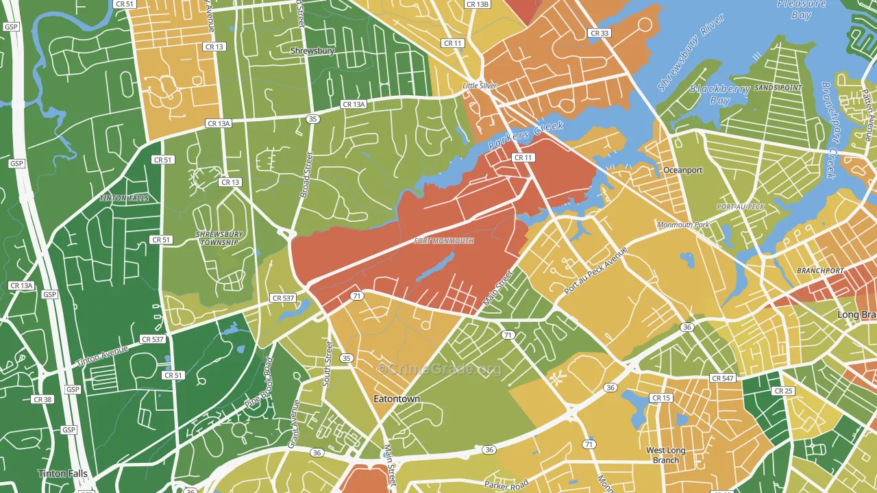 Fort Monmouth, NJ Map of Drug-Related Crime Rates