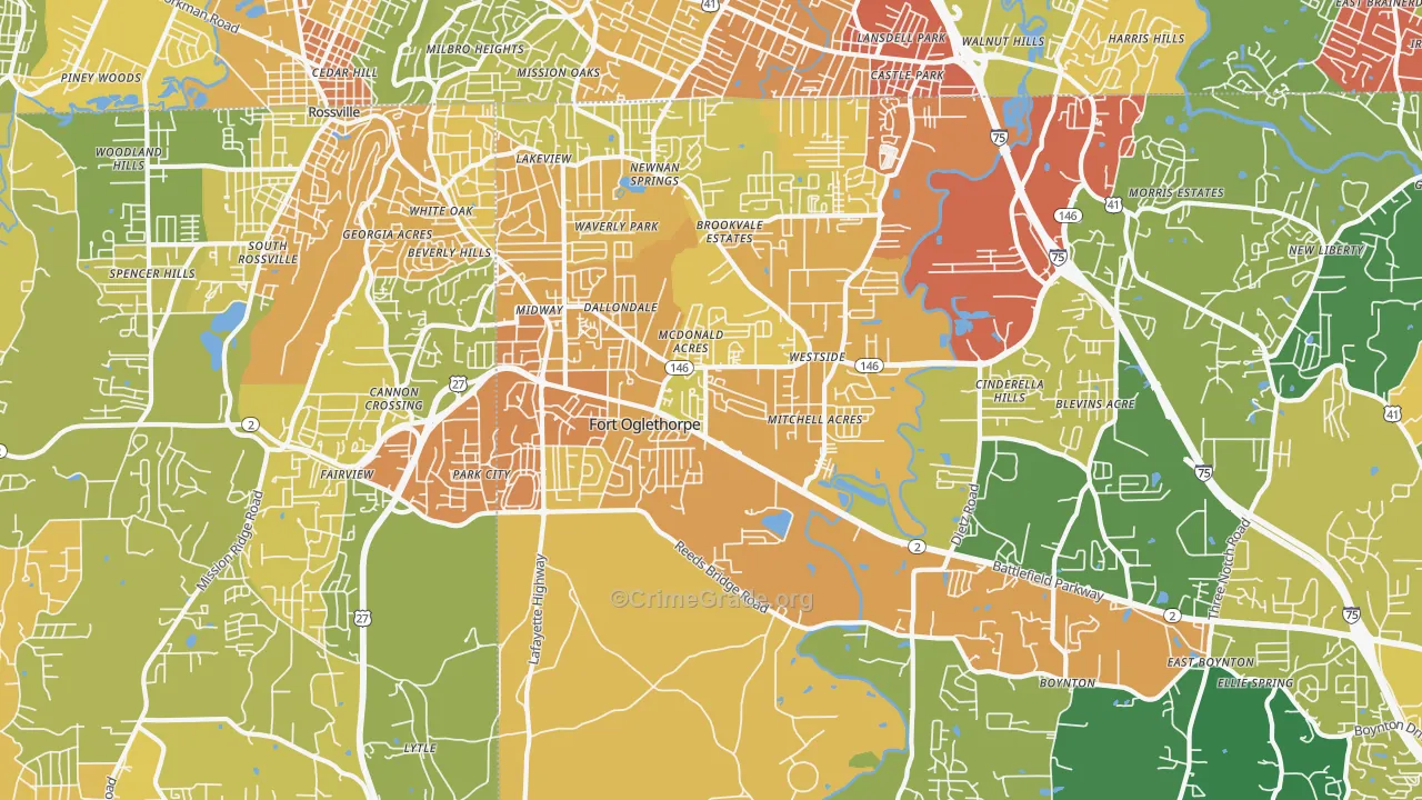 Fort Oglethorpe, GA Map of Drug-Related Crime Rates