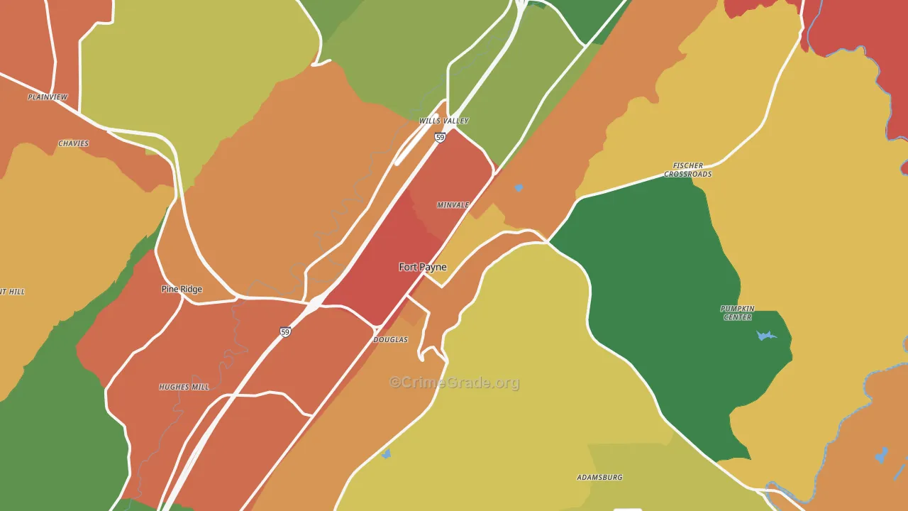 Fort Payne, AL Map of Drug-Related Crime Rates