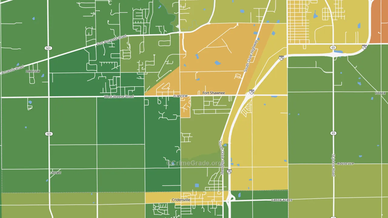 Fort Shawnee, OH Map of Drug-Related Crime Rates