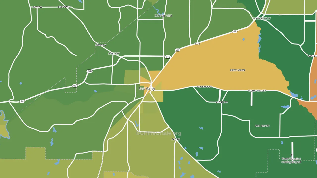 Fort Valley, GA Map of Drug-Related Crime Rates