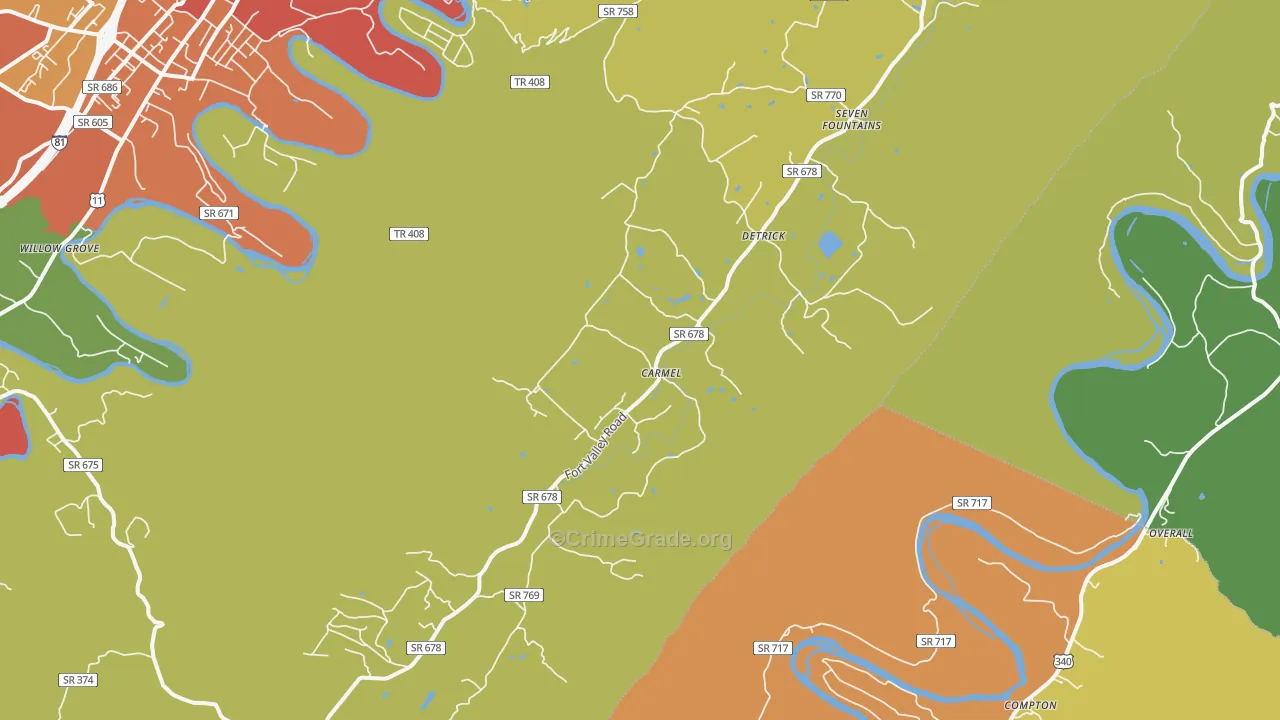 Fort Valley, VA Map of Drug-Related Crime Rates