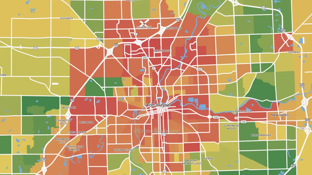 Fort Wayne, IN Map of Drug-Related Crime Rates