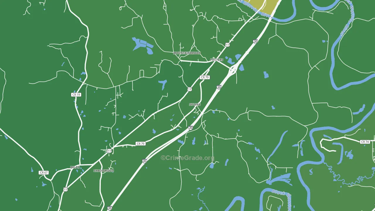 Fosters, AL Map of Drug-Related Crime Rates