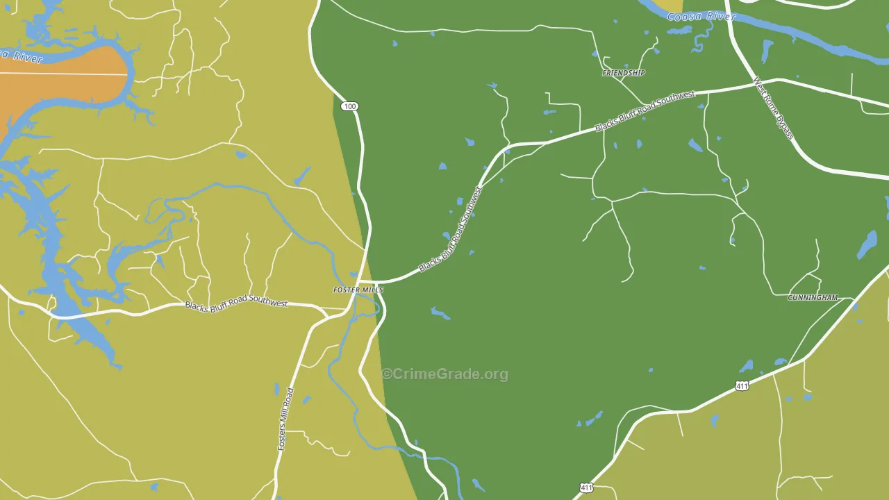 Fosters Mills, GA Map of Drug-Related Crime Rates