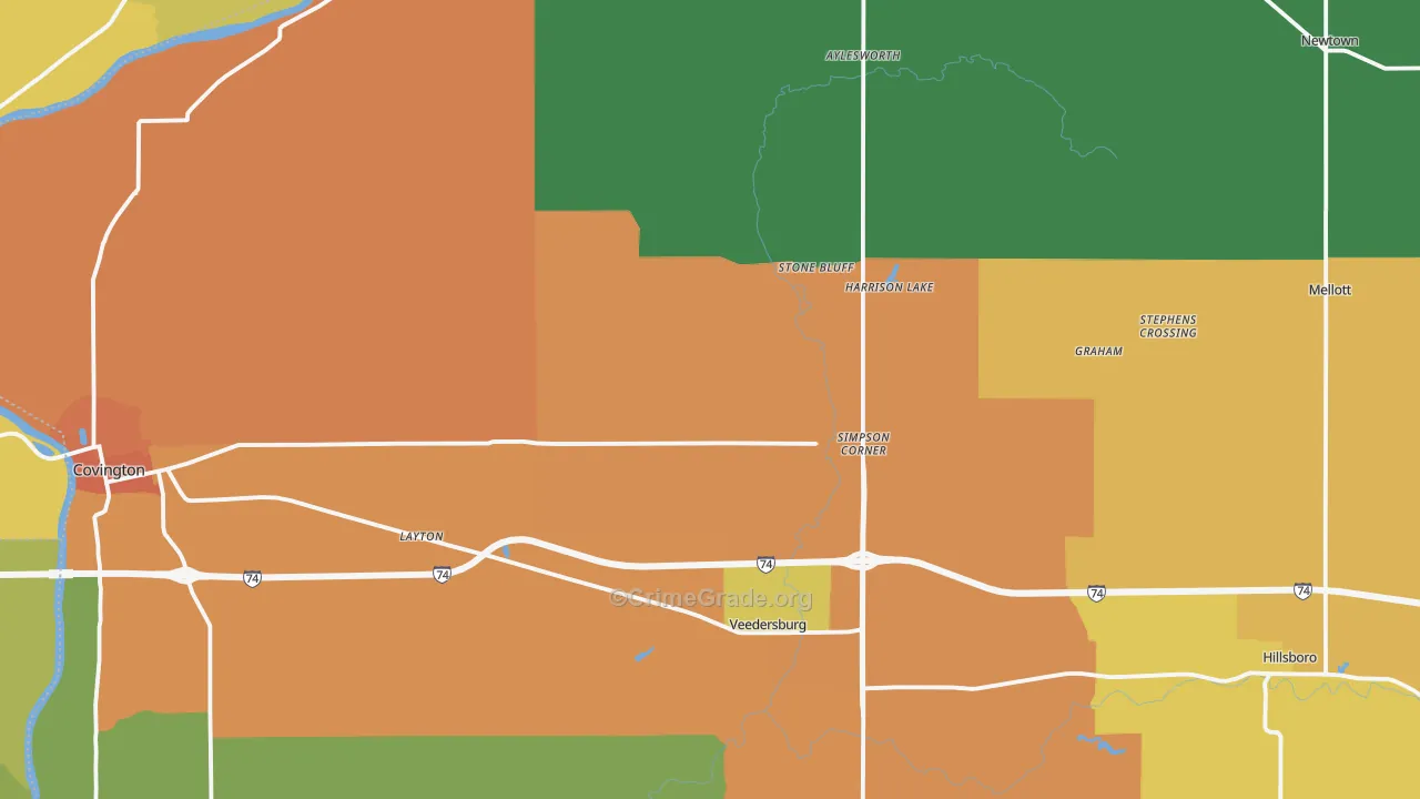 Fountain County, IN Map of Drug-Related Crime Rates