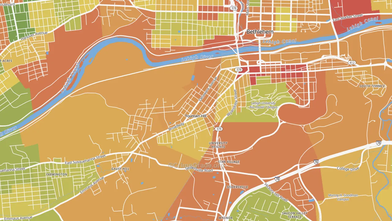 Fountain Hill, PA Map of Drug-Related Crime Rates