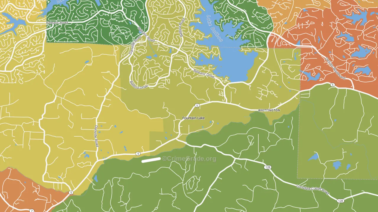 Fountain Lake, AR Map of Drug-Related Crime Rates