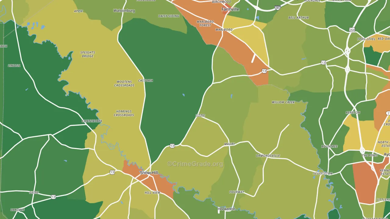 Fountain, NC Map of Drug-Related Crime Rates