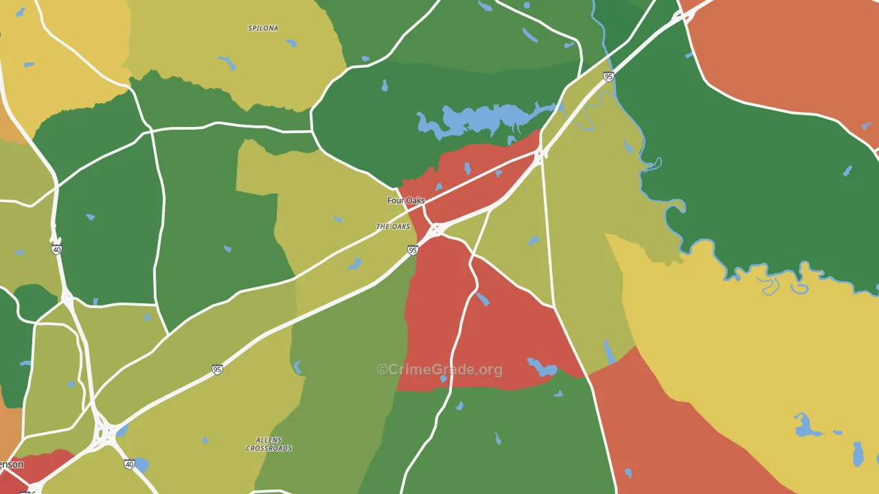 Four Oaks, NC Map of Drug-Related Crime Rates