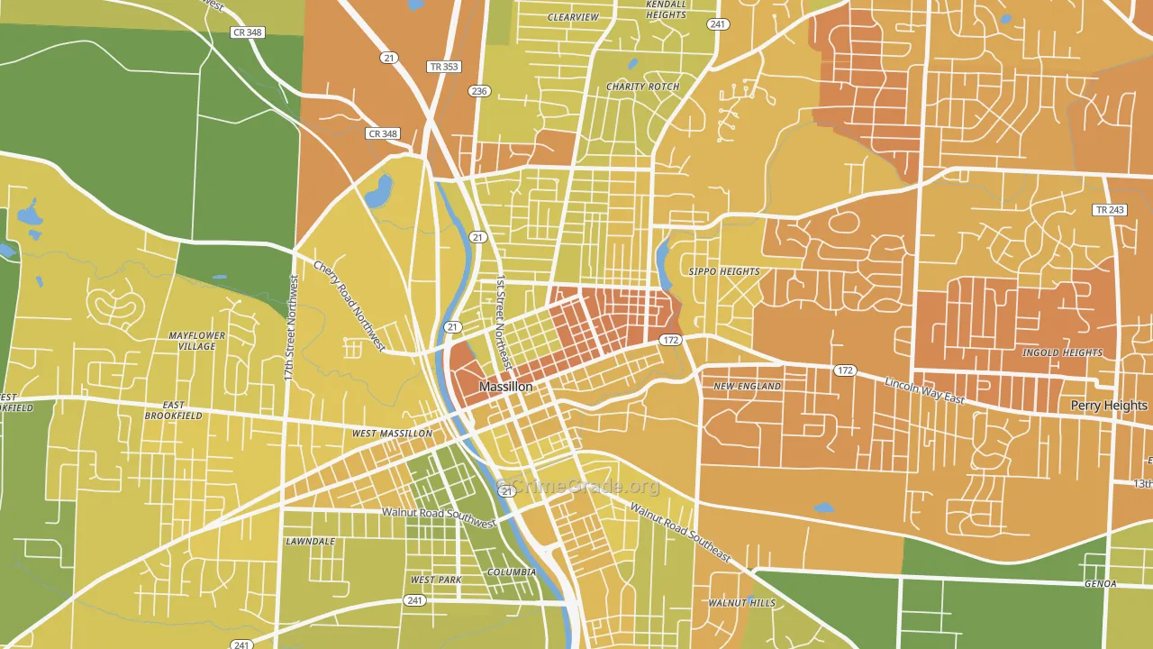 Fourth Street Historic District, Massillon, OH Map of Drug-Related Crime Rates