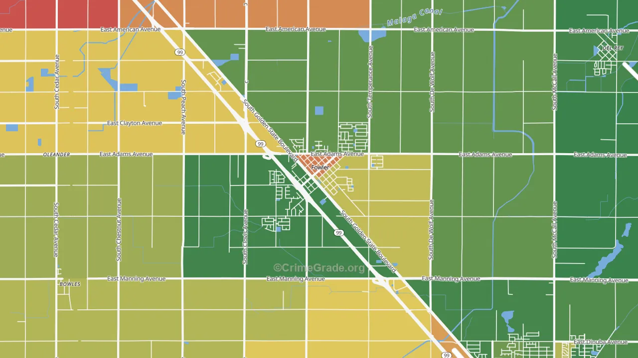 Fowler, CA Map of Drug-Related Crime Rates