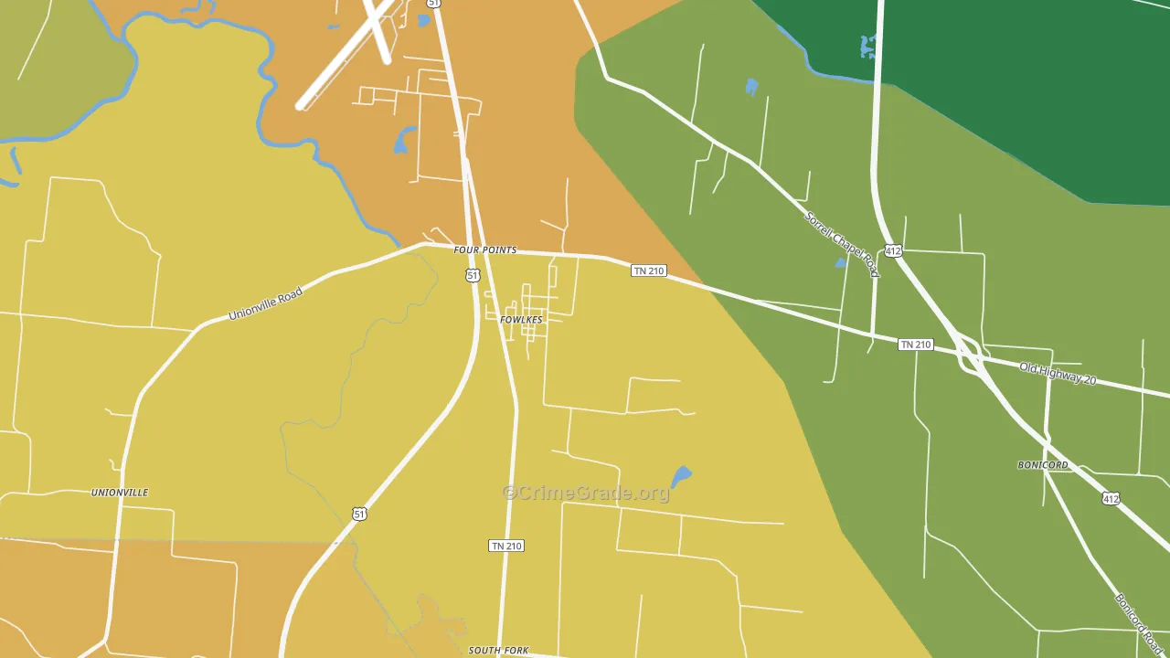 Fowlkes, TN Map of Drug-Related Crime Rates