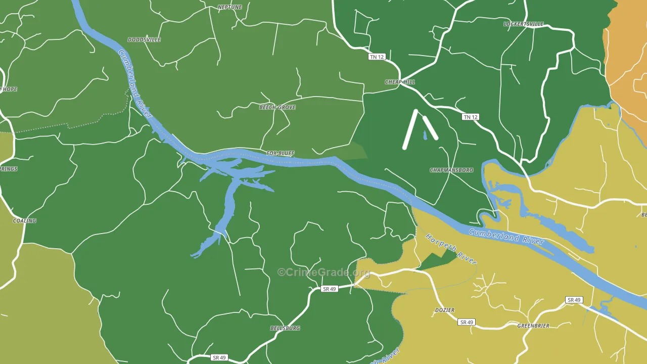 Fox Bluff, TN Map of Drug-Related Crime Rates