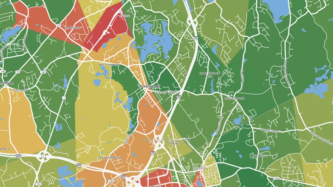 Foxboro, MA Map of Drug-Related Crime Rates