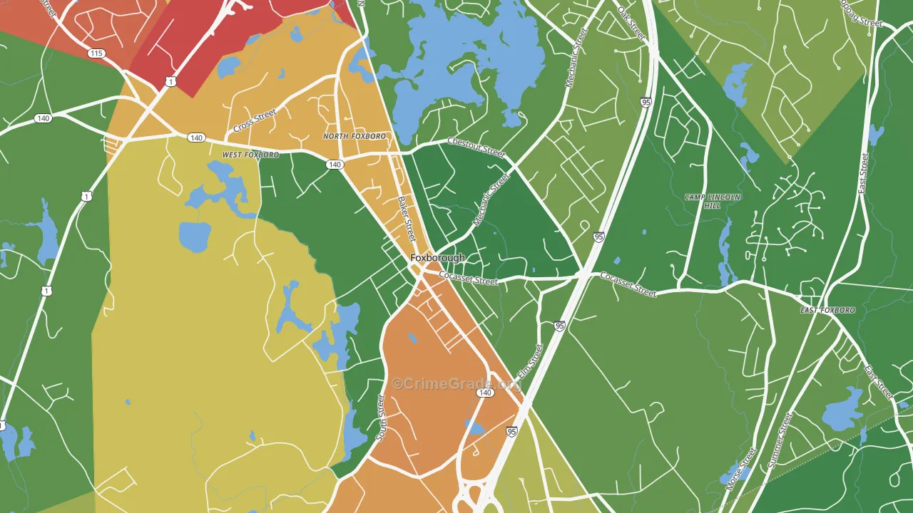 Foxborough, MA Map of Drug-Related Crime Rates