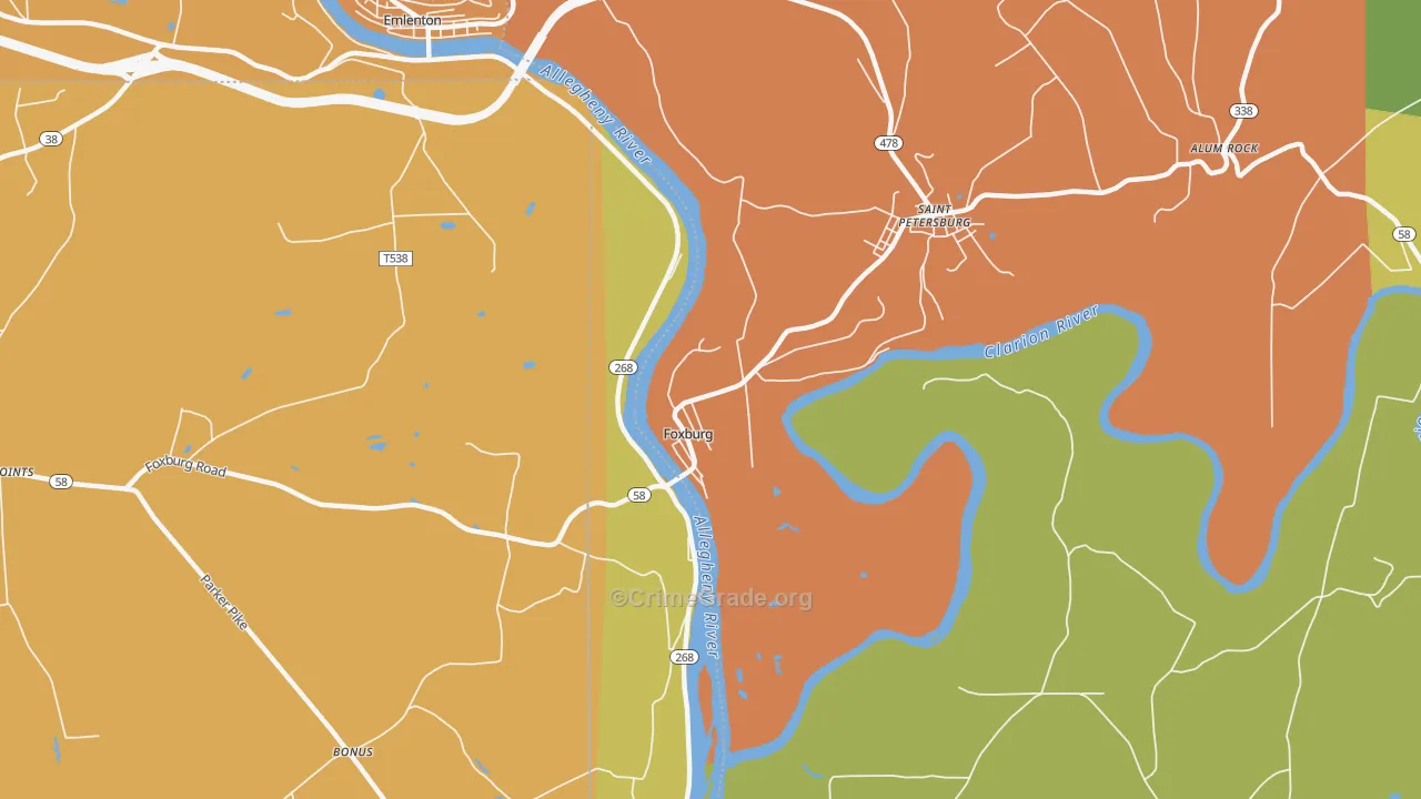 Foxburg, PA Map of Drug-Related Crime Rates