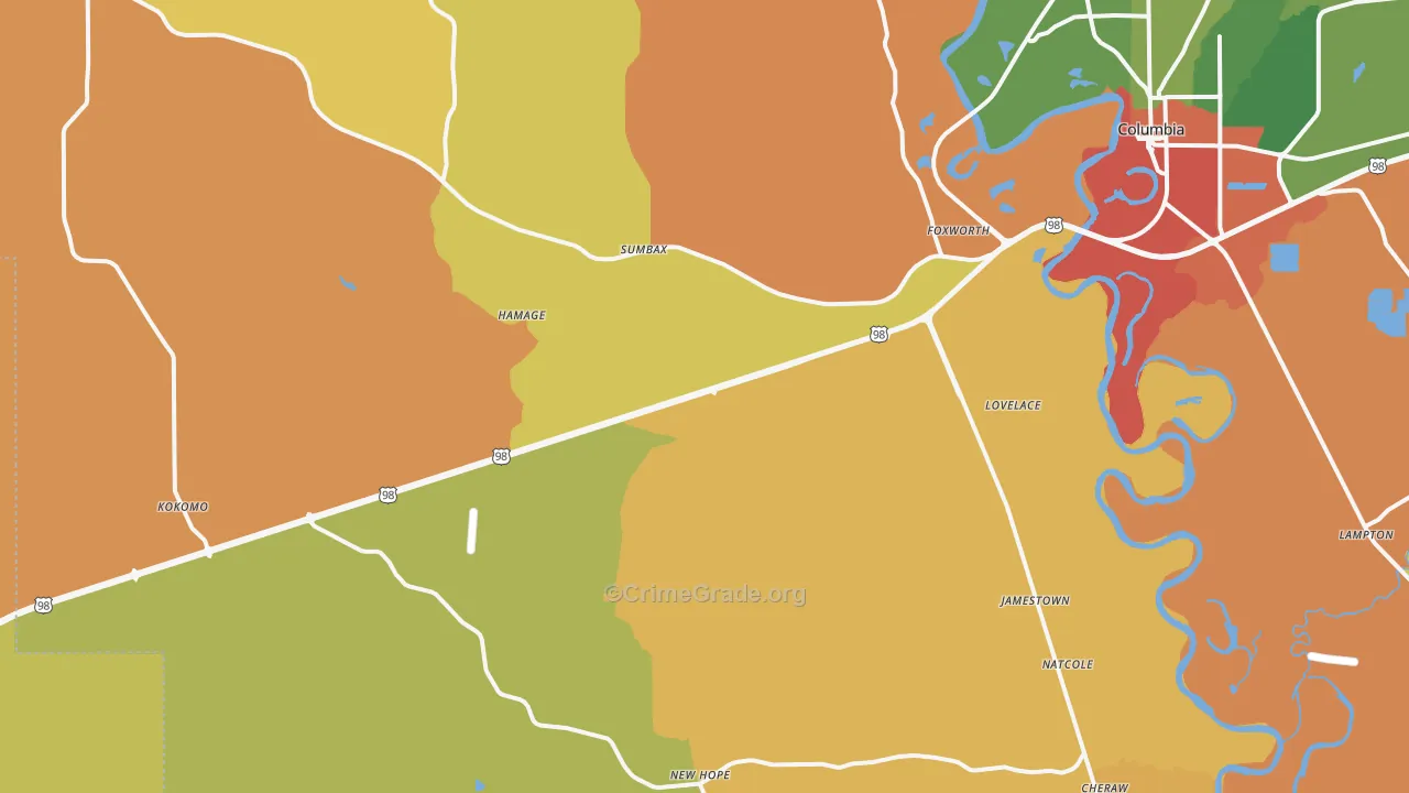 Foxworth, MS Map of Drug-Related Crime Rates