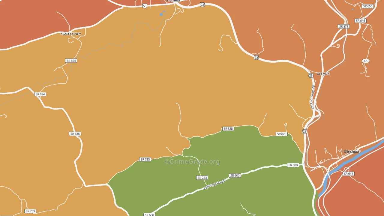 Fraleytown, VA Map of Drug-Related Crime Rates