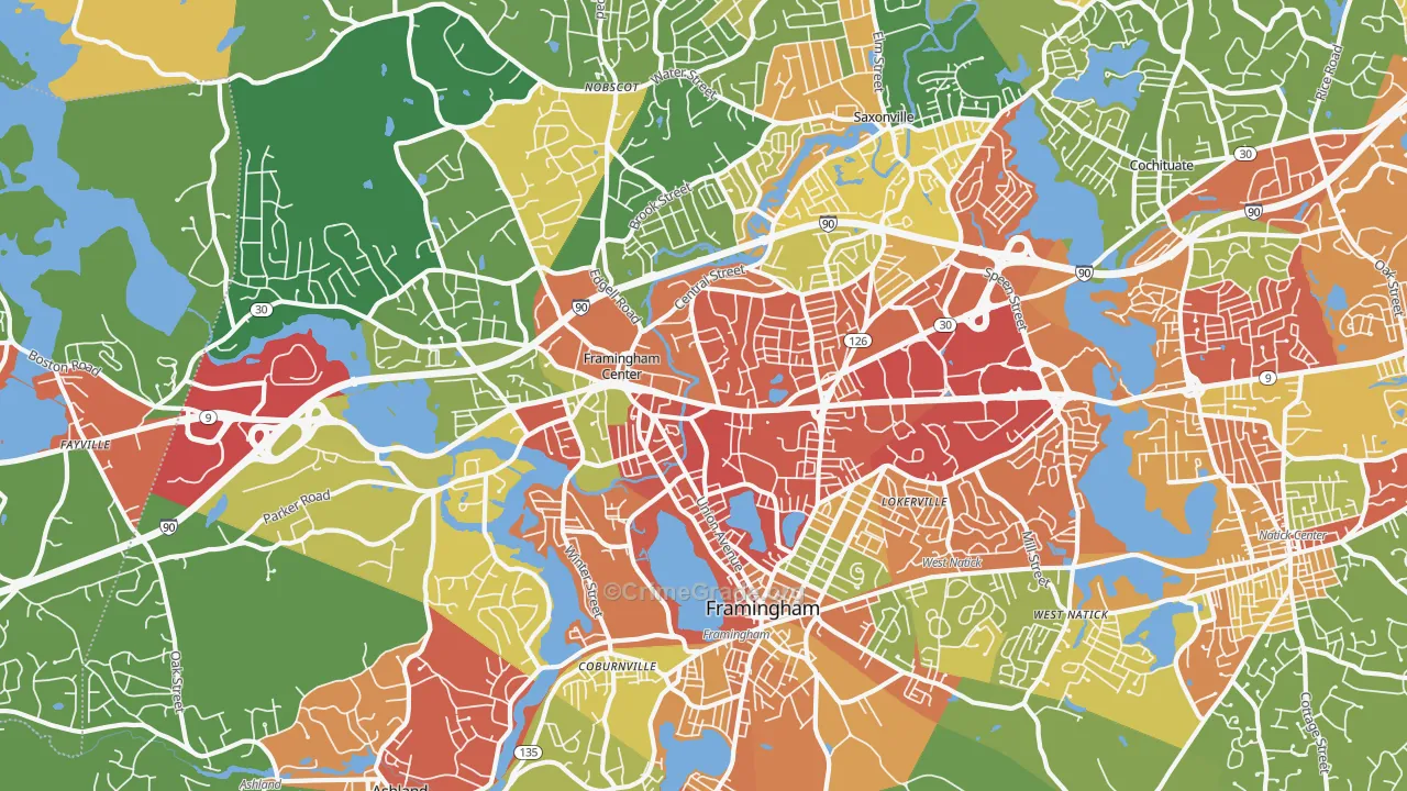 Framingham, MA Map of Drug-Related Crime Rates