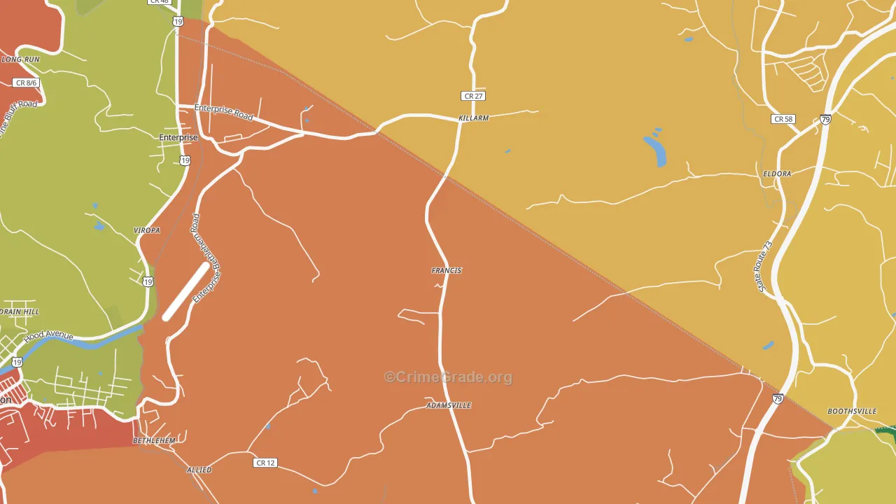 Francis, WV Map of Drug-Related Crime Rates