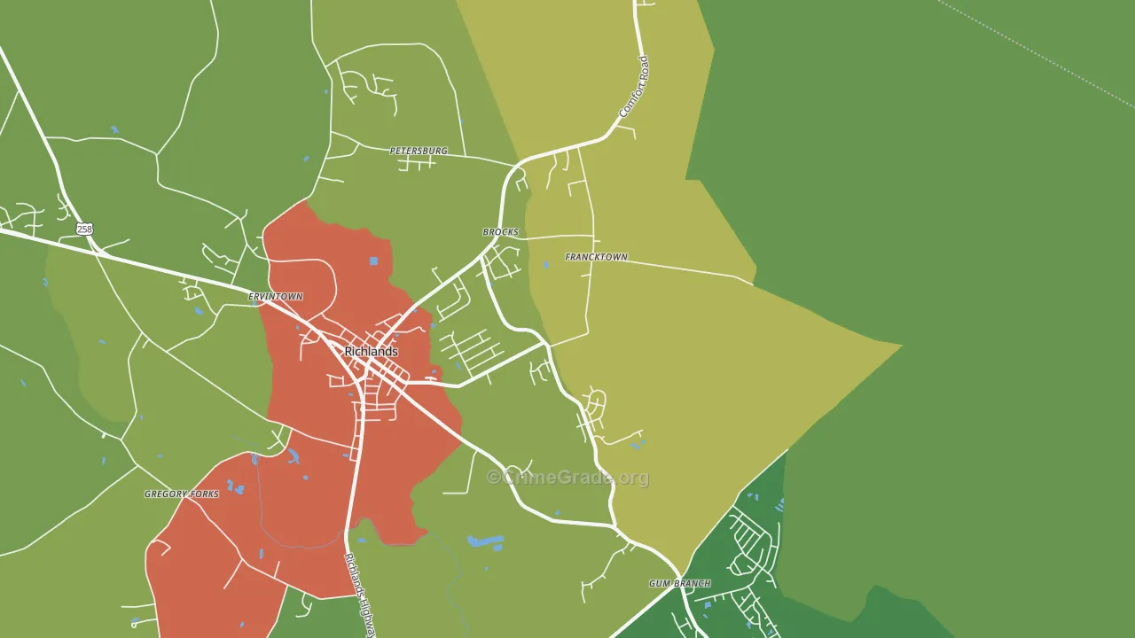 Francktown, NC Map of Drug-Related Crime Rates