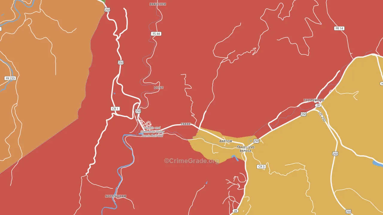 Frank, WV Map of Drug-Related Crime Rates