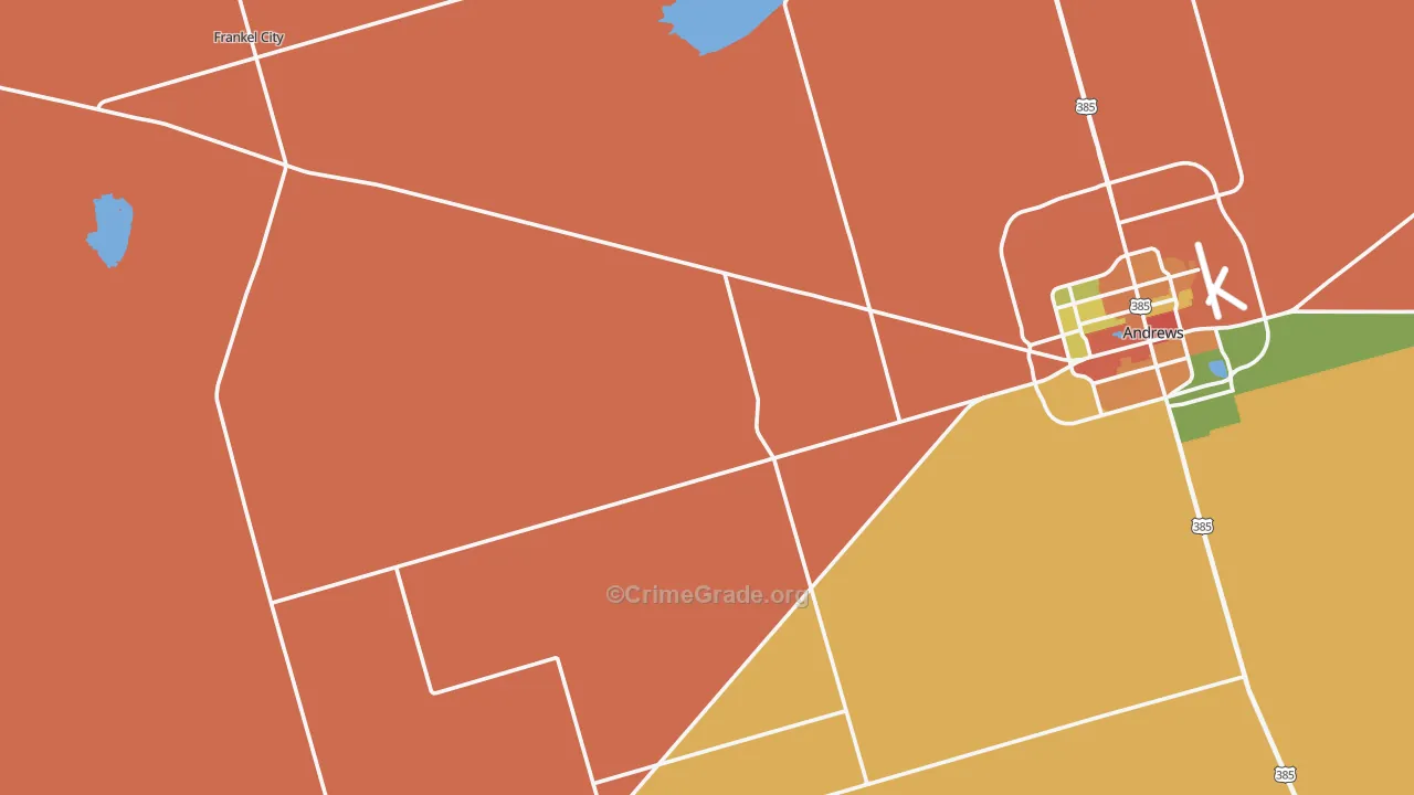 Frankel City, TX Map of Drug-Related Crime Rates